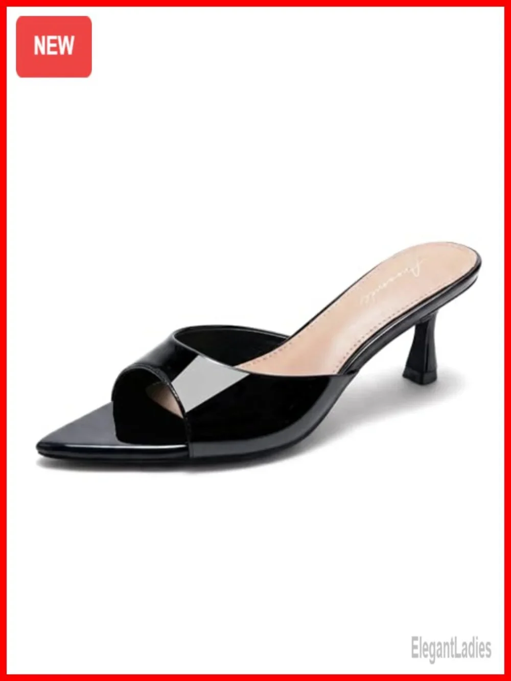 Kitten Heel Sandals Faux Leather Open Toe Slides Slip On Party Wedding